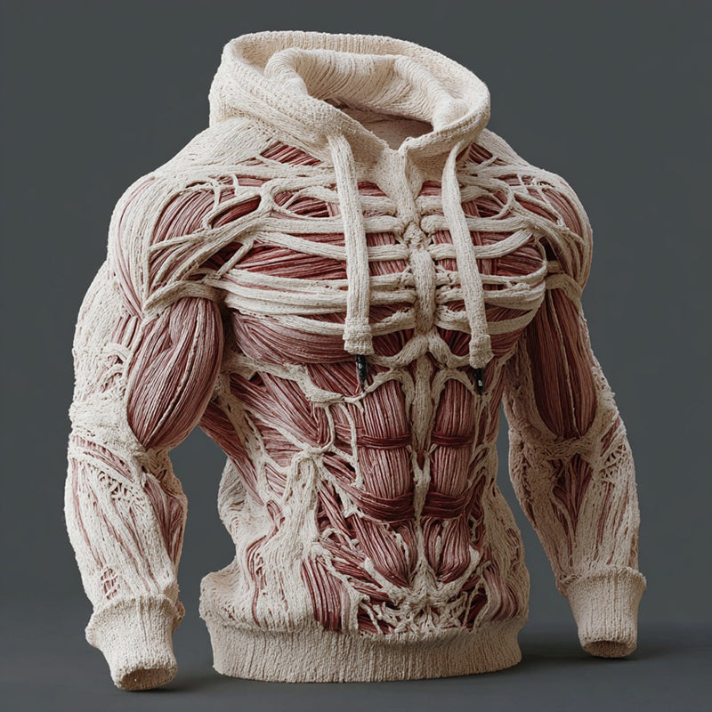Line Art Men's Knitted Warm Hooded Sweater
