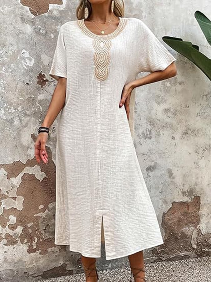 Ladies Lace Collar Cotton And Linen Dress