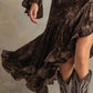 High-neck Long-sleeved Bell Sleeves Velvet Midi Dress