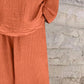 Women's Casual V-neck Pullover Long Sleeve + Pocket Trousers Cotton and Linen Suit