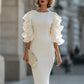 White Dress With Ruffled Sheer Sleeves