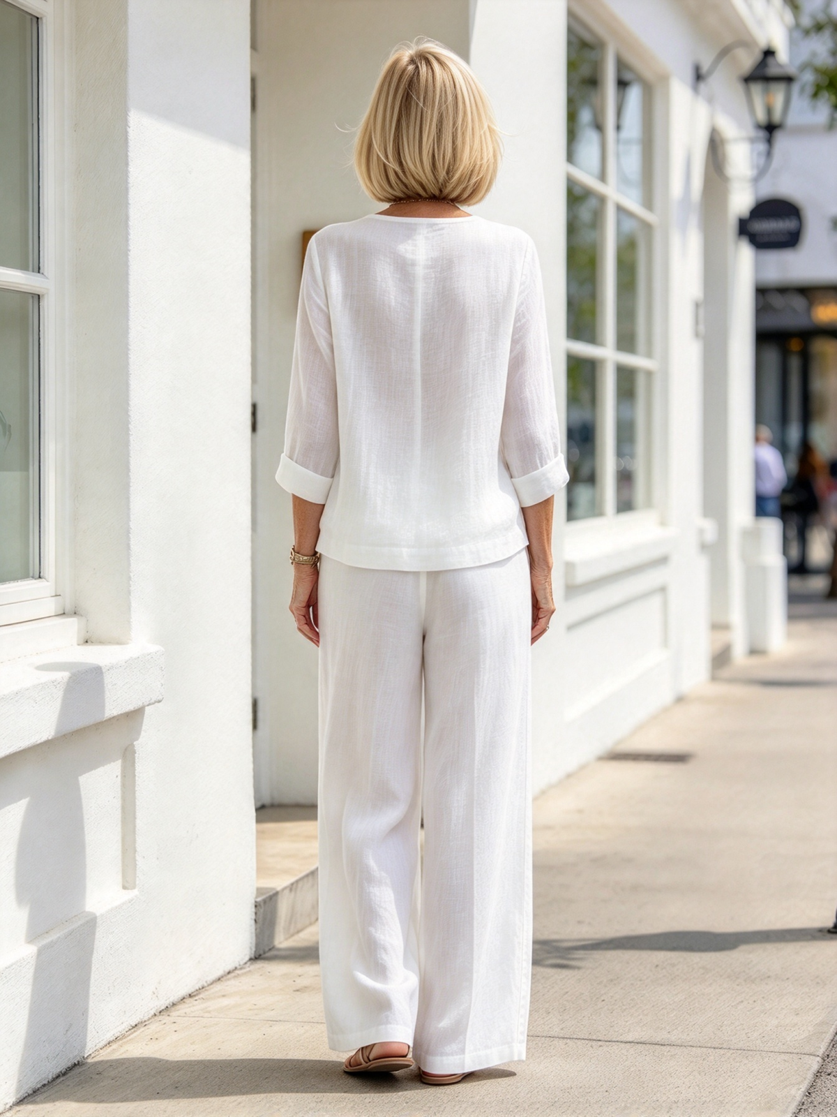 Minimalist Temperament Cotton and Linen V-neck Diagonal Button-up Shirt Wide-leg Pants Two-piece Set