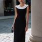 Contrast Neck Sleeveless Column Midi Dress