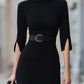 Elegant Belted Black Midi Dress With Split Sleeves