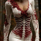 Women's Vintage Halloween Skeleton & Rose Art Sweater Dress