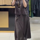 Women'S Casual Solid Color Round Neck Three-Quarter Sleeve Cotton And Linen Dress Set