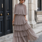 Tiered Pleated Cape Maxi Dress