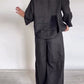 Women's Casual Solid Color Round Neck Long Sleeve Spliced Tops and Pants Two-piece Set