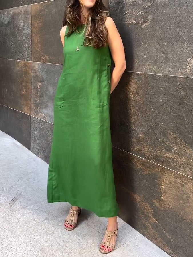Women's Casual Round Neck Solid Color Sleeveless Dress