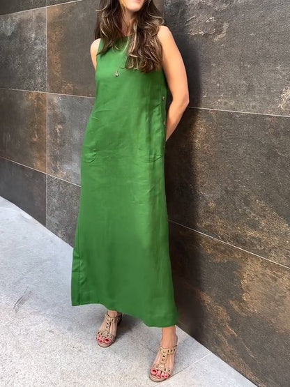 Women's Casual Round Neck Solid Color Sleeveless Dress