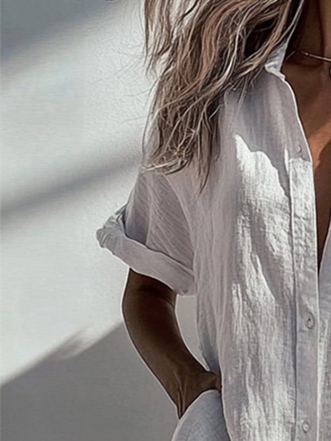 Women'S Casual Short-Sleeved Irregular Long Shirt Dress