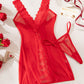 Sexy Deep V Lace Mesh Tie-up See-Through Nightdress Set