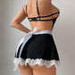 Sexy Lace Patchwork Open Back Maid Uniform Lingerie Set