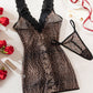 Sexy Deep V Lace Mesh Tie-up See-Through Nightdress Set