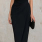Minimalist Black Asymmetric One-Shoulder Midi Dress