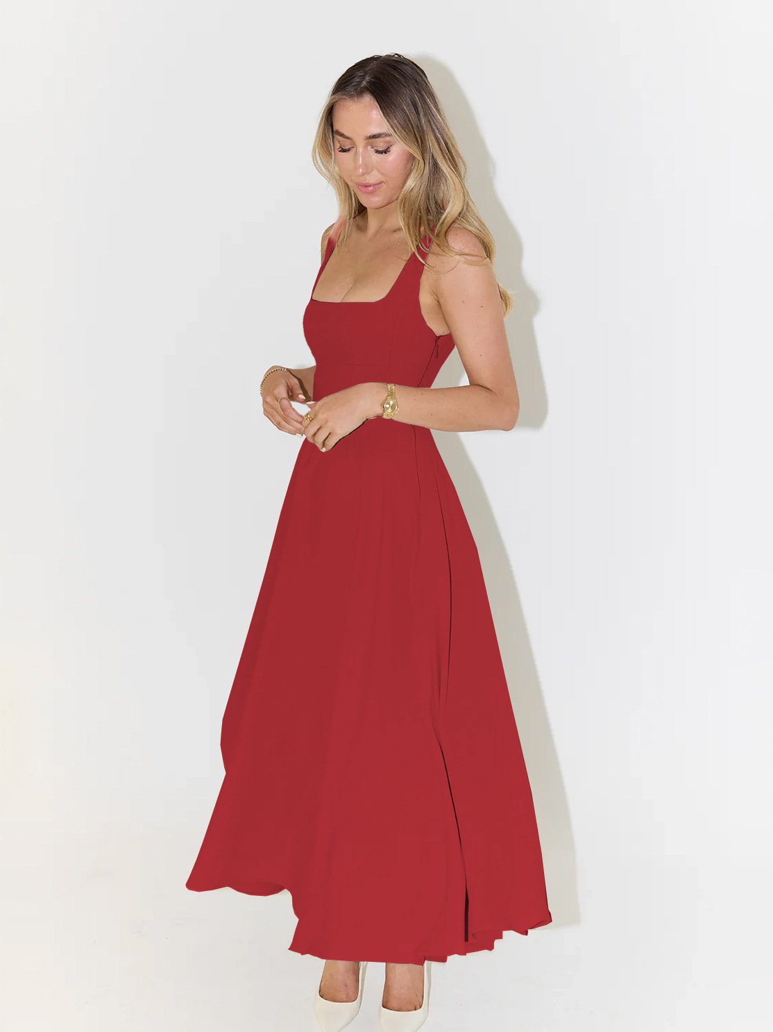 High Waist Square Neck Midi Dress