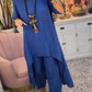 Women'S Casual Round Neck Solid Color Long Cotton And Linen Two-Piece Suit