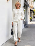 Twist Splicing Long-sleeved Crew Neck Top Corset Trousers Two-piece Set