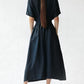 Women's Solid Color Gathered Waist Button Linen Dress