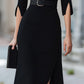 Elegant Belted Black Midi Dress With Split Sleeves