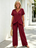 2Pcs Casual Cross Irregular Summer Set Wide Leg Pants Set