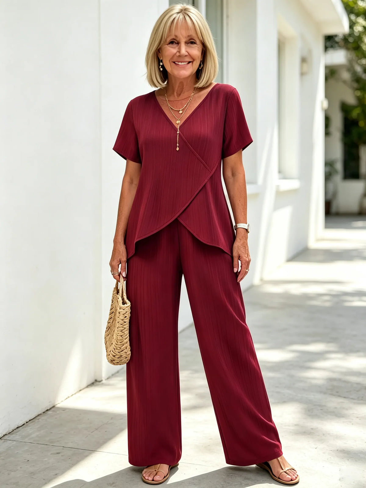 2Pcs Casual Cross Irregular Summer Set Wide Leg Pants Set