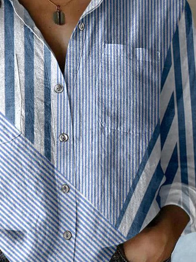Women's Retro Casual Striped Long Sleeve Shirt