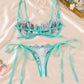 Sexy Flower Embroidered Mesh Lace Gathered Bra Set