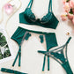 Sexy See-through Mesh Floral Embroidery Patchwork Push-up Bra and Thong Lingerie Set