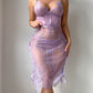 Sexy Flower Lace Hollow See-Through Side Strap Long Suspender Dress