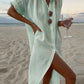 Women's Casual Solid Color Long Sleeve Mid-Length Cotton and Linen Shirt Dress