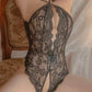 Sexy Lace Open Crotch Tights Pearl Backless Pajamas With Heart Decoration Leg Socks