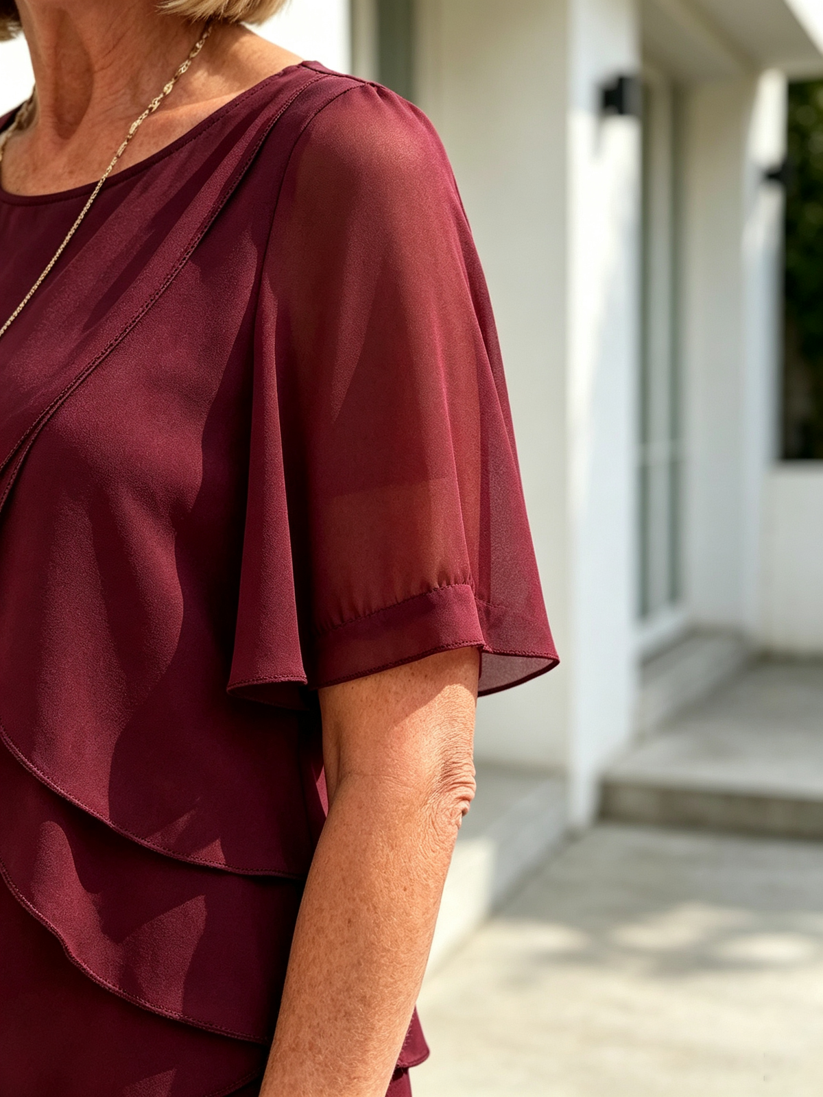 2 Piece Outfit Set, Round Neck Chiffon Flutter Short Sleeve Top, Multi-layer Ruffled Irregular Hem, High Waist Straight Wide Leg Long Trousers, Lightweight Sheer Fabric, Elegant Flowy Pant Suit for Wedding Guest and Formal Occasions