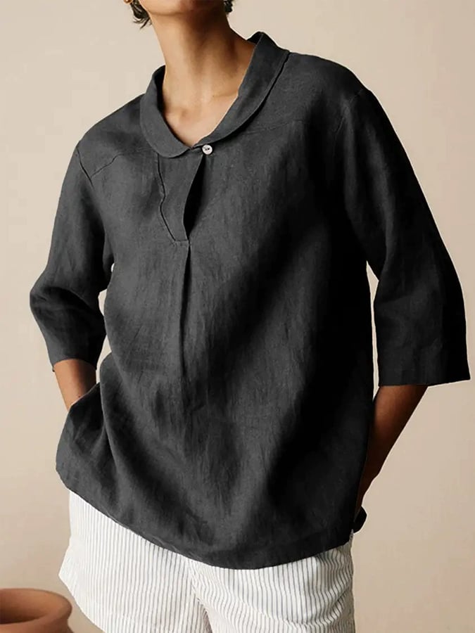 Women's casual versatile three-quarter sleeve loose lapel shirt