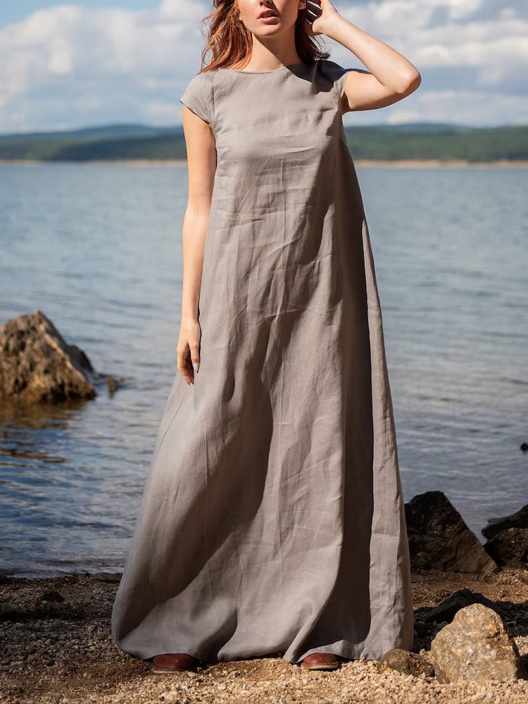 Women's Casual Solid Linen A-Line Maxi Dress