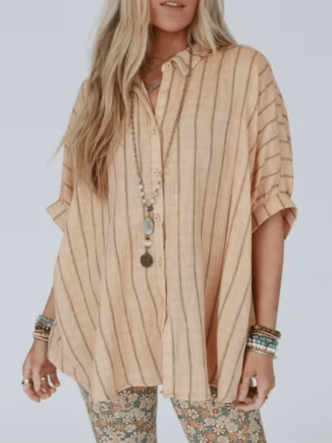 Women'S Striped Loose Cotton And Linen Shirt