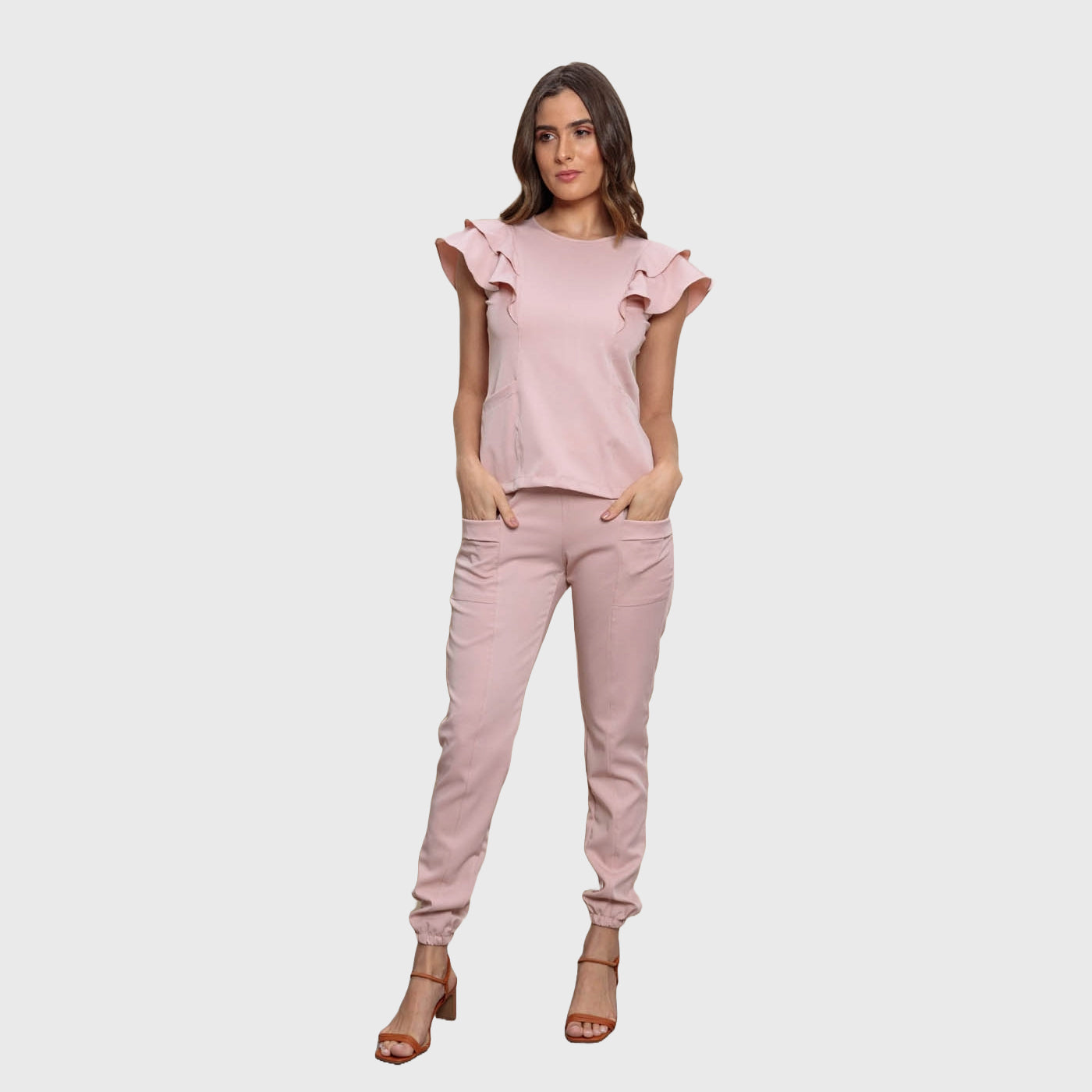 Women's Two Pockets Scrub Pants with Leg Elastics