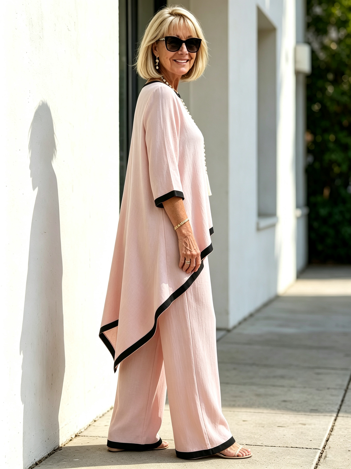 2Pcs set female solid color summer bat sleeve robe two-piece set elegant casual style
