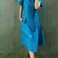 Ladies Casual Solid Color Cotton And Linen Lapel Dress