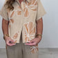 Women'S Casual Lapel Short-Sleeved Floral Embroidered Cotton And Linen Two-Piece Suit