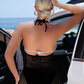 Women's Solid Backless Halter Tie Back Fishnet Cover Up