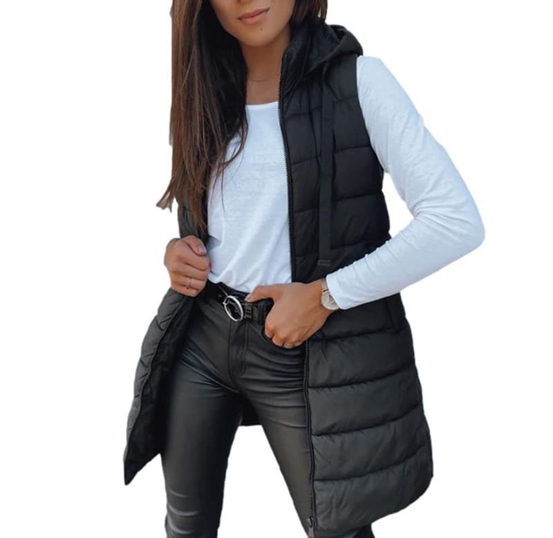 ❄️Women Long Puffer Vest 👗 | Solid Color | Sleeveless | Hooded | Winter Wear 💕（BUY 2 FREE SHIPPING)）