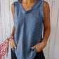 Women'S Sleeveless Tassel Stitching Casual Solid Color Cotton And Linen Vest