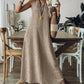 Women'S Casual Solid Color V-Neck Sleeveless Cotton and Linen Dress