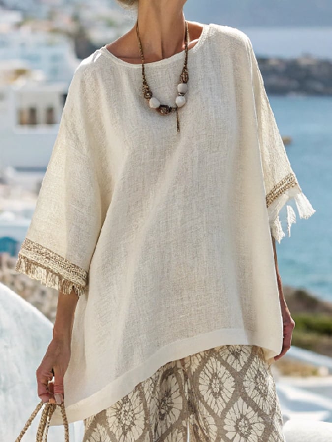 Women'S Loose Casual Tassel Print Elastic Waist Pants Set