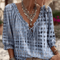 Women 3/4 Sleeve V-Neck Polka Dot Lace Up Blouse