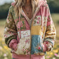 Women's Vintage Floral Patchwork Cozy Warm Zipper Hoodie