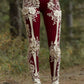 Women's Vintage Halloween Skeleton & Rose Lace Art Leggings