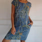 Women's Cotton and Linen Round Neck Printed Dress