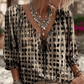 Women 3/4 Sleeve V-Neck Polka Dot Lace Up Blouse